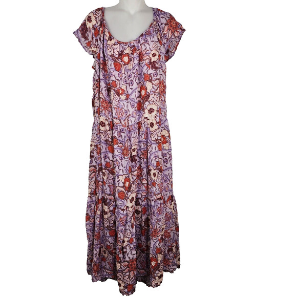 Knox Rose Dress Size XXL Purple Haze Multicolor Midi Short Flutter Sleeve Floral - Picture 1 of 13